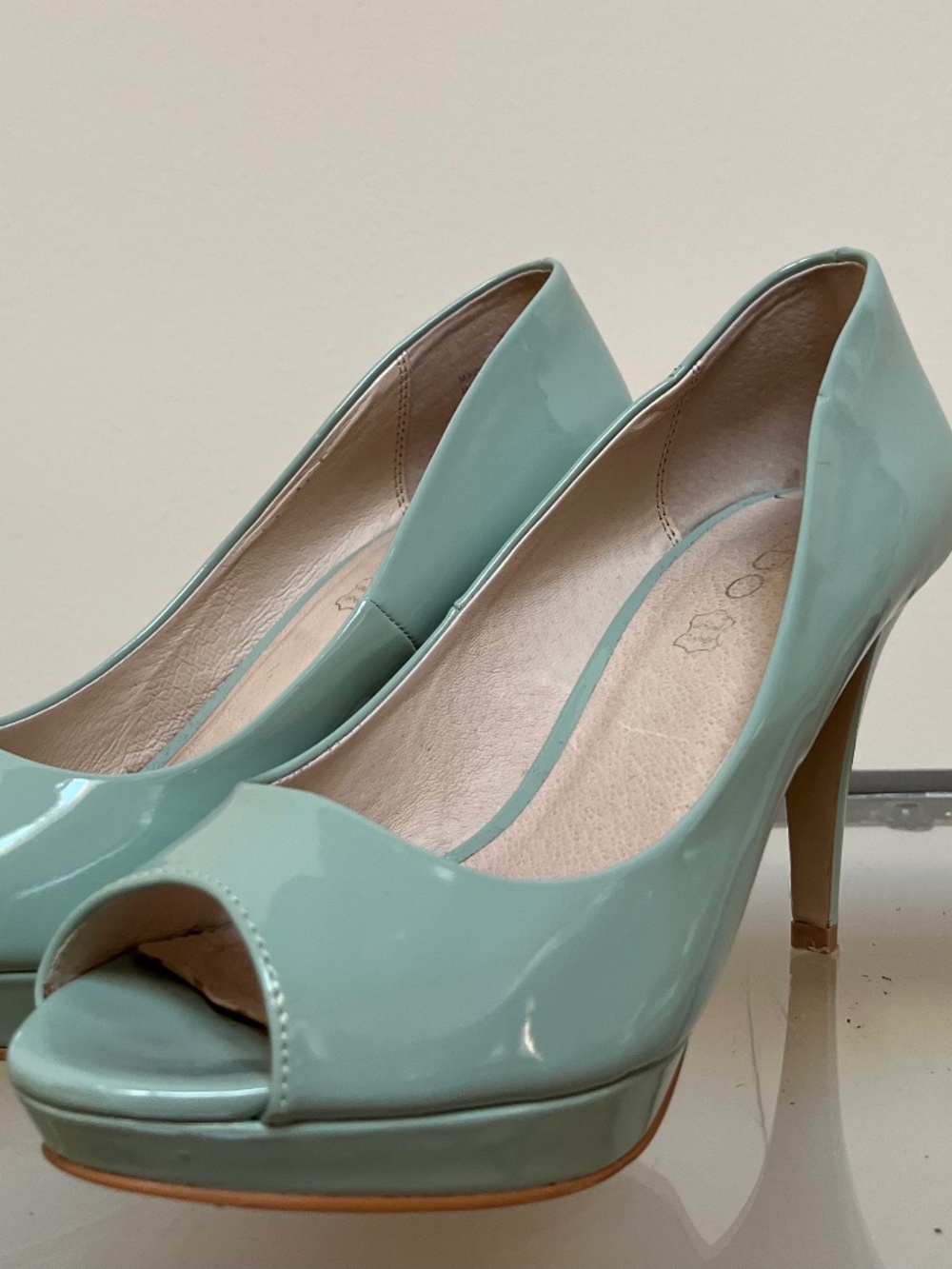 Aldo Mint Patent Peep Toe Pumps, Size 8.5